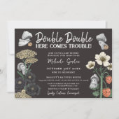 黒おもしろいハロウィーン幽霊ツインズベビーシャワー 招待状 (正面)