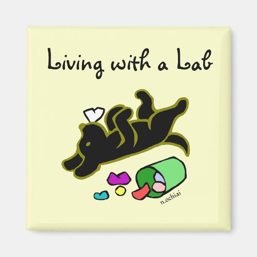 黒おもしろいラブラドール漫画イラストレーション マグネット (正面)