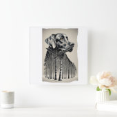 黒おもしろいラブラドール炭スケッチ スクエア壁時計 (ホーム)