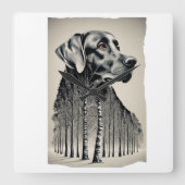 黒おもしろいラブラドール炭スケッチ スクエア壁時計 (正面)