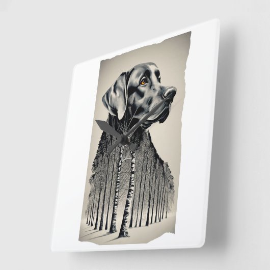 黒おもしろいラブラドール炭スケッチ スクエア壁時計 (傾斜)