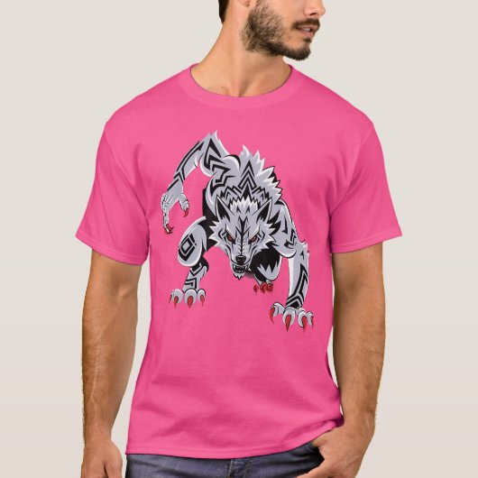 黒おもしろい侵攻狼レッド目オオカミ Tシャツ (正面)