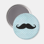 黒おもしろい口ひげオンティール（緑がかった色）ブルー水玉模様 マグネット (正面/裏面)