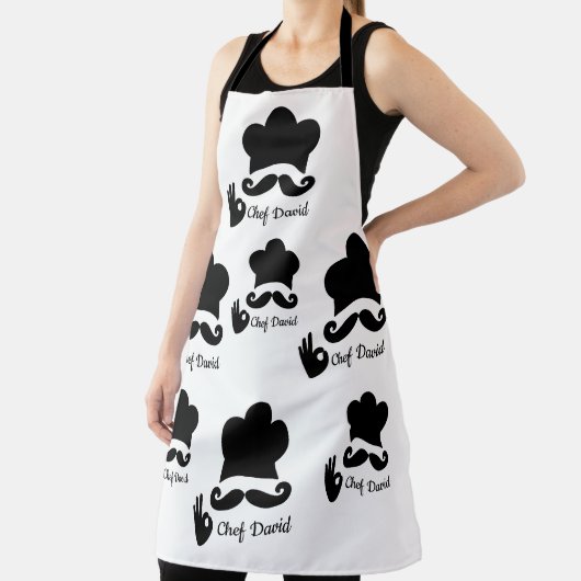 黒おもしろい口ひげカスタム文字シェフハットパターン エプロン (インサイチュ)