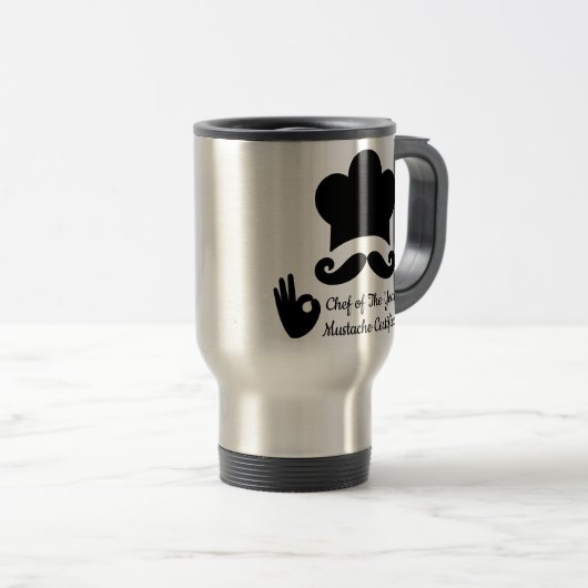黒おもしろい口ひげカスタム文字名帽子シェフ トラベルマグ (正面右)