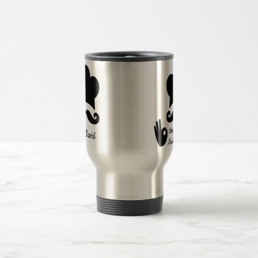 黒おもしろい口ひげカスタム文字名帽子シェフ トラベルマグ (中央)