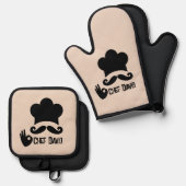 黒おもしろい口ひげシェフカスタム 鍋つかみ&鍋敷きセット (正面/裏面)