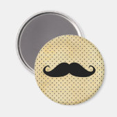 黒おもしろい口ひげヴィンテージ黄水玉模様 マグネット (正面/裏面)