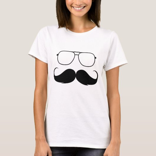 黒おもしろい口ひげ眼鏡 Tシャツ (正面)