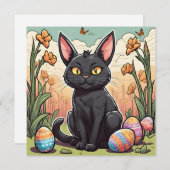 黒おもしろい子猫とイースターエッグ狩り シーズンカード (正面/裏面)