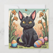 黒おもしろい子猫とイースターエッグ狩り シーズンカード (正面)
