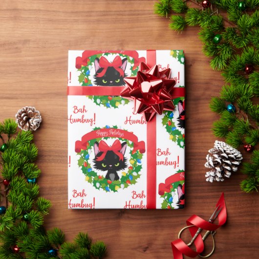 黒おもしろい怒猫「バ・フンバグ」 ラッピングペーパー (クリスマスギフト)