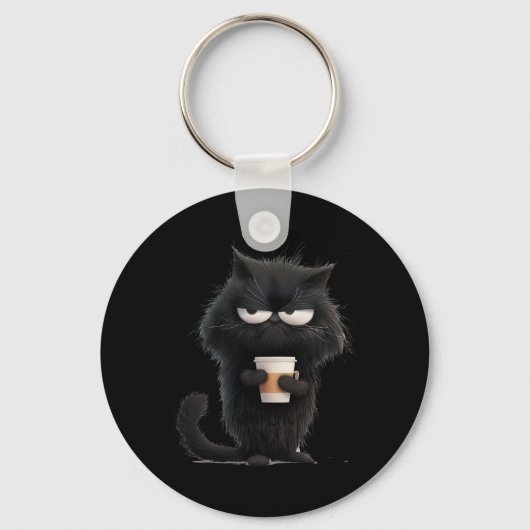 黒おもしろい怒猫Tee Cute Coffee Lover Men Wo キーホルダー (正面)