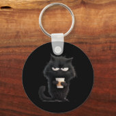 黒おもしろい怒猫Tee Cute Coffee Lover Men Wo キーホルダー (正面)