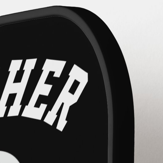 黒おもしろい怖顔ノベルティパーソナライズされた名 ピックルボールラケット (左詳細)