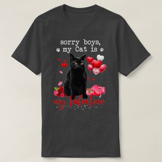 黒おもしろい猫かわいそうな子私の猫はバレンタインK Tシャツ (デザイン正面)