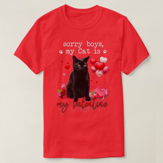黒おもしろい猫かわいそうな子私の猫はバレンタインK Tシャツ (デザイン正面)