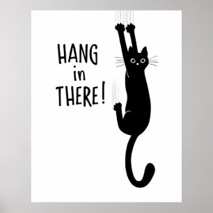 黒おもしろい猫がつる乗っつるている! ポスター