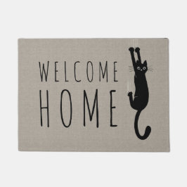 黒おもしろい猫がぶら下がった乗る |クール子猫カスタム ドアマット