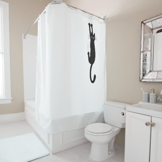 黒おもしろい猫がぶら下がった乗る |熱狂する子猫 シャワーカーテン (インサイチュ)