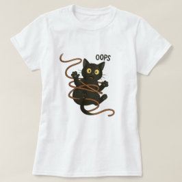 黒おもしろい猫がロープ絡み – かわいい漫画T-S Tシャツ