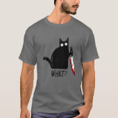 黒おもしろい猫って何?保持血ナイフメンズウォム Tシャツ (正面)