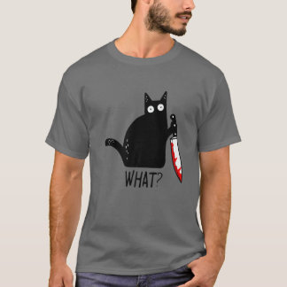 黒おもしろい猫って何？保持血ナイフメンズウォム Tシャツ