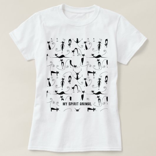 黒おもしろい猫のカスタム文字 Tシャツ (デザイン正面)