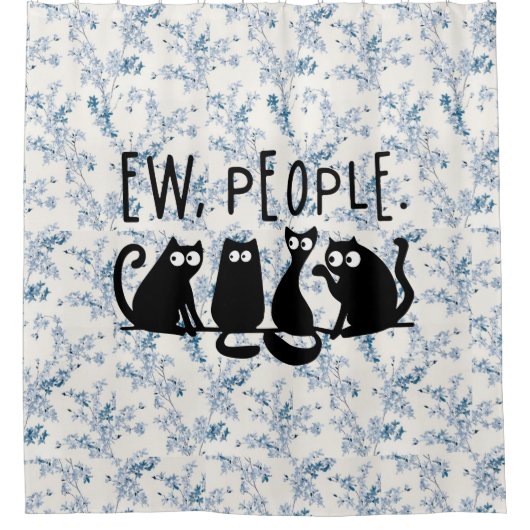 黒おもしろい猫の仲間 シャワーカーテン (正面)