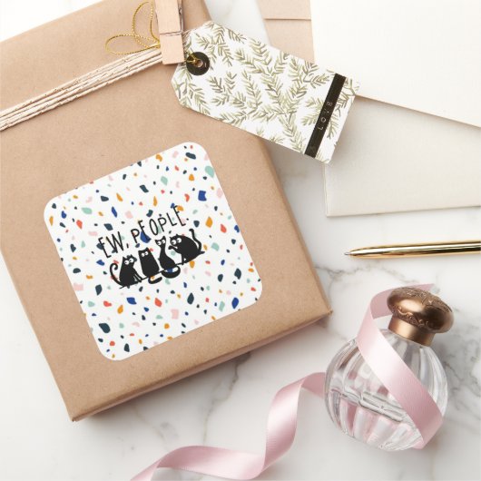 黒おもしろい猫の仲間 スクエアシール (ギフト)