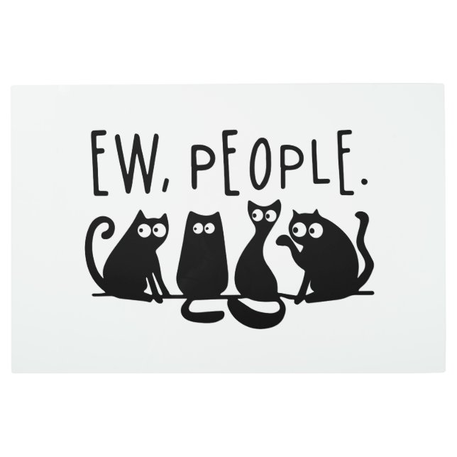 黒おもしろい猫の仲間 メタルプリント (正面)