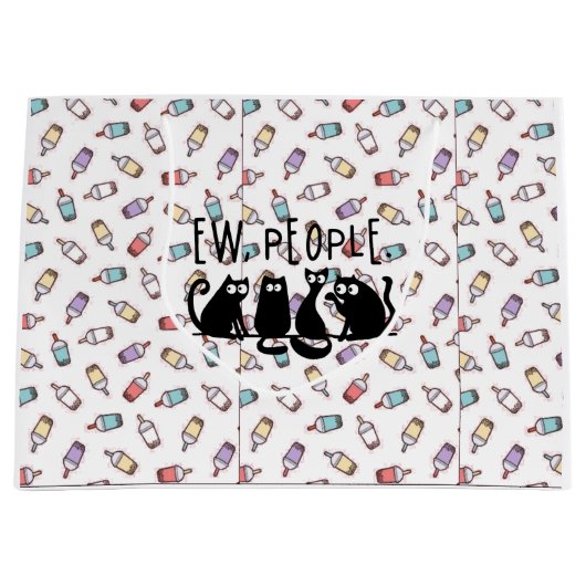 黒おもしろい猫の仲間 ラージペーパーバッグ (正面)