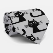 黒おもしろい猫の柄 |猫好きクールー ネクタイ (ロール)