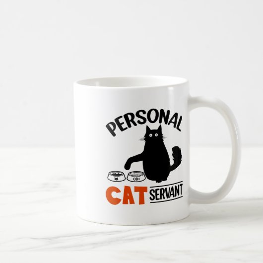 黒おもしろい猫の飼い主 コーヒーマグカップ (右)