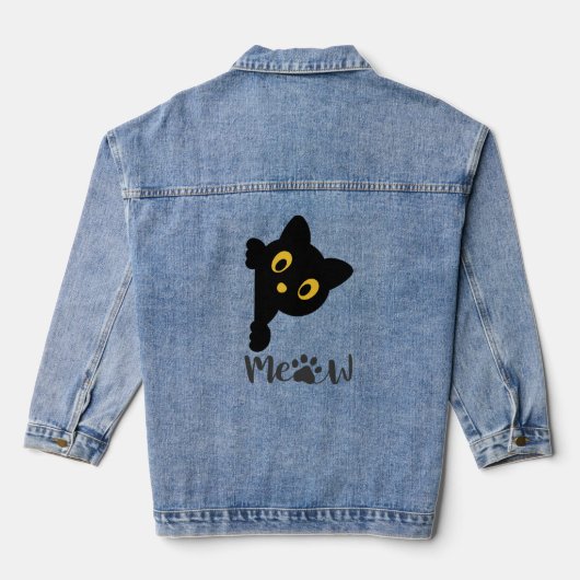 黒おもしろい猫の黄色い目 デニムジャケット (裏面)