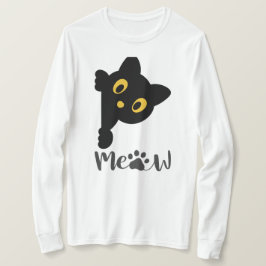 黒おもしろい猫の黄色い目 Tシャツ
