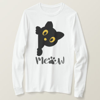 黒おもしろい猫の黄色い目 Tシャツ
