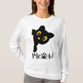 黒おもしろい猫の黄色い目 Tシャツ (正面)