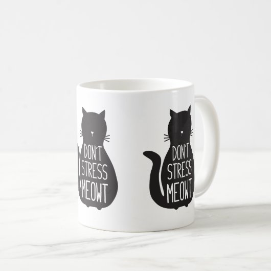 黒おもしろい猫はストレスMeowt コーヒーマグカップ (正面右)