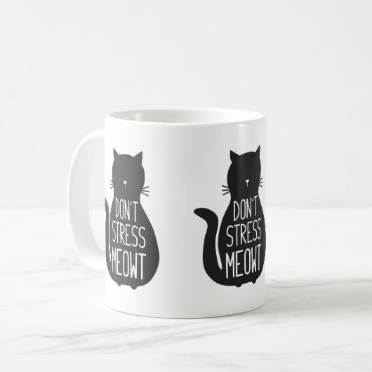 黒おもしろい猫はストレスMeowt コーヒーマグカップ (正面左)