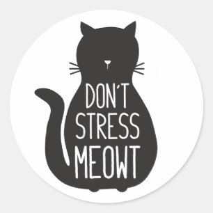 黒おもしろい猫はストレスMeowt ラウンドシール