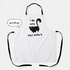 黒おもしろい猫はセクシーでニャー エプロン