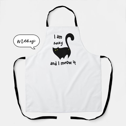黒おもしろい猫はセクシーでニャー エプロン