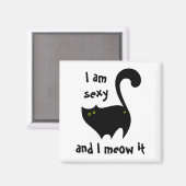 黒おもしろい猫はセクシーでニャー マグネット (正面/裏面)