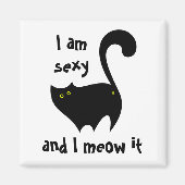 黒おもしろい猫はセクシーでニャー マグネット (正面)