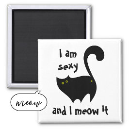 黒おもしろい猫はセクシーでニャー マグネット