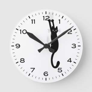 黒おもしろい猫ぶら下がったが着る  ラウンド壁時計