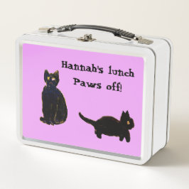 黒おもしろい猫アートカスタムカラー メタルランチボックス