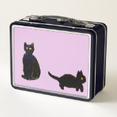 黒おもしろい猫アートカスタムカラー メタルランチボックス (裏面)