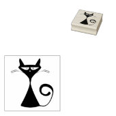 黒おもしろい猫イエローアイシルエット ラバースタンプ (押印)